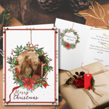 Cartão de Foto de Coroa de Natal com Folhas de Aze