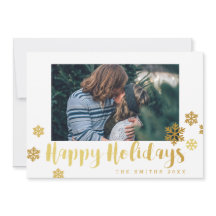 Cartão de foto de Felizes Festas com flocos de nev