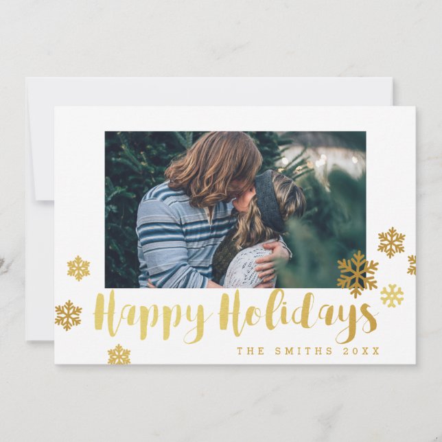 Festividades Cartão de foto de Felizes Festas com flocos de nev (Frente)