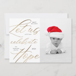 Festividades cartão de foto de feriado com letra dourada para c