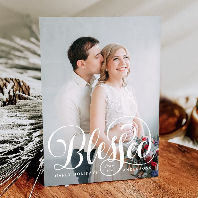 Festividades Cartão de Foto de Férias | Blessed Script (Criador carregado)