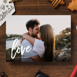 Festividades Cartão de Foto de Férias Brancas de Amor Simples