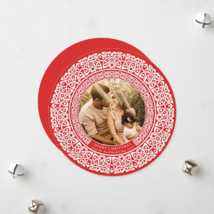 Festividades Cartão de foto de férias celta vermelho redondo + 
