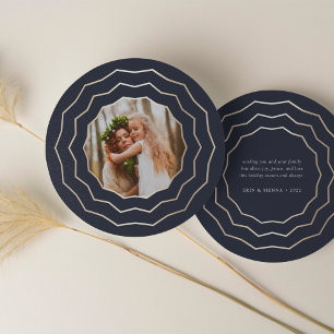 Festividades Cartão de Foto de Férias Círculo Brilhante   Azul 