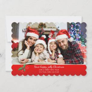 Festividades Cartão de Foto de Férias com Borda Vermelha