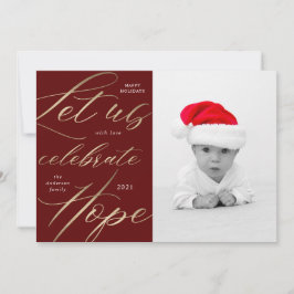 Festividades cartão de foto de férias com letra dourada de cele