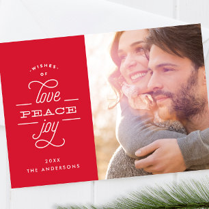 Festividades Cartão de Foto de Férias com Letreiro de Amor Paz