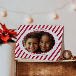 Festividades Cartão de Foto de Férias com Listra de Cana-de-Açú