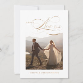 Festividades Cartão de Foto de Férias com Rótulo de Ano Novo Fe