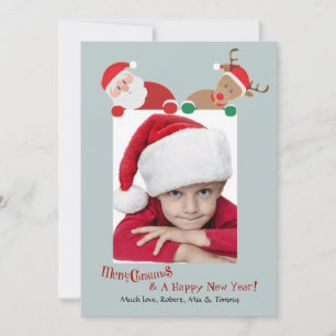 Festividades Cartão de Foto de Férias do Papai Noel e Rudolph