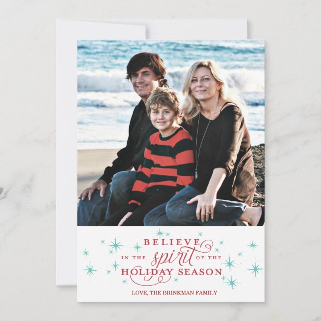 Festividades Cartão de Foto de Férias Twinkle Red Script & Blue (Frente)