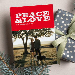 Festividades Cartão de foto de férias vermelhas de paz e amor