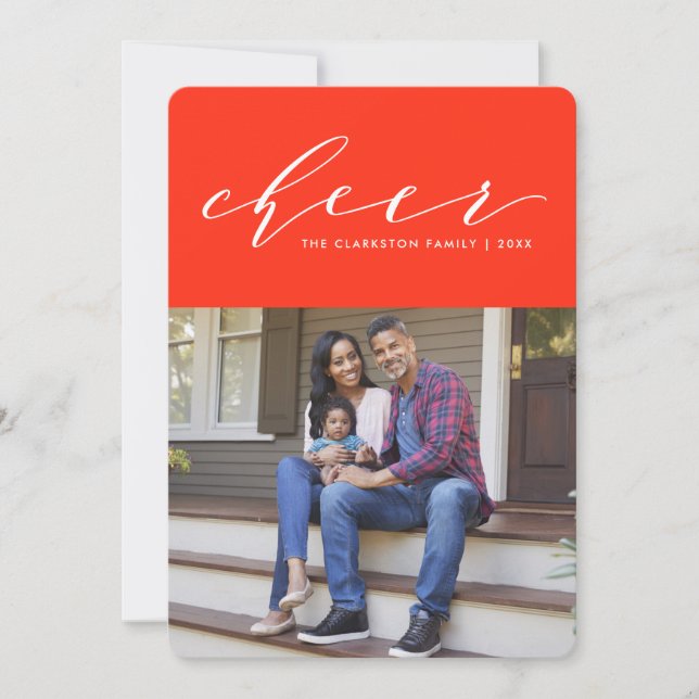 Festividades Cartão de foto de férias vermelho com script diver (Frente)