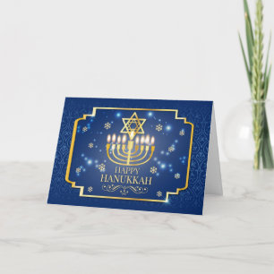 Festividades Cartão de Foto de Hanukkah Azul e Dourado