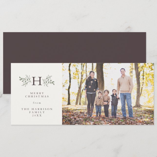 Festividades Cartão de foto de monograma rústico de férias (Frente/Verso)
