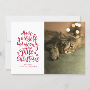 Festividades Cartão de Foto de Natal Branco Meowy Little Christ