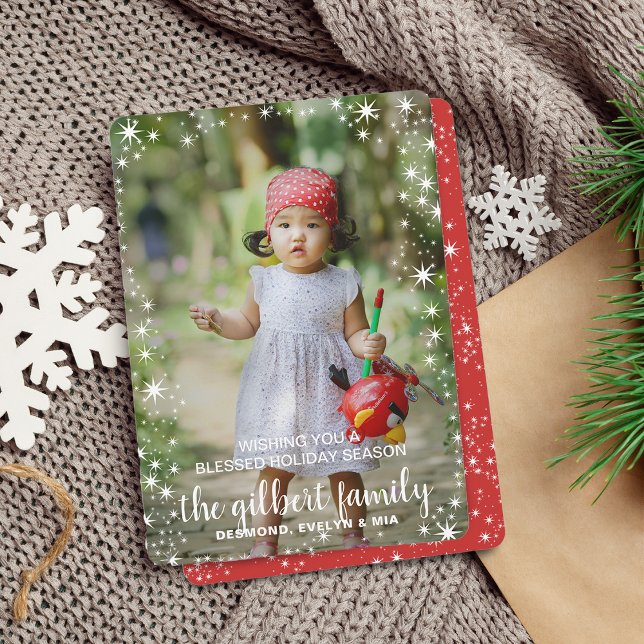 Festividades Cartão de Foto de Natal com Borda de Estrela Festi (Festive Star Border Christmas Holiday Photo Card)