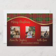 Cartão de Foto de Natal com Borda Vermelha, Verde 