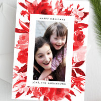 Cartão de Foto de Natal com Floral Vermelho