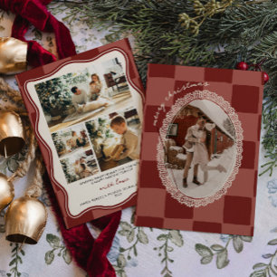 Festividades Cartão de Foto de Natal com Renda Xadrez Cottageco
