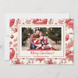 Festividades Cartão de Foto de Natal com Toile de Ornamentos Ve
