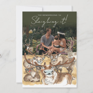 Festividades Cartão de foto de Natal dos renas do Papai Noel Fl