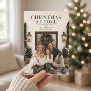 Festividades Cartão de Foto de Natal em Casa Elegante Verde