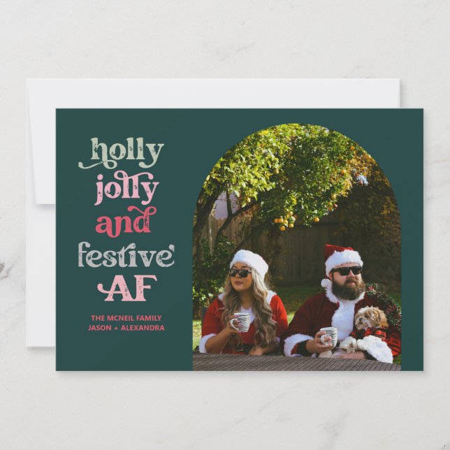 Festividades Cartão de Foto de Natal Holly Jolly e Festivo AF (Frente)