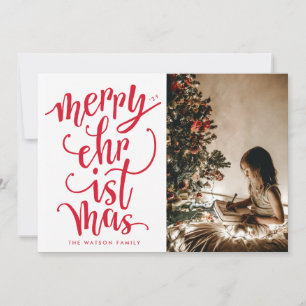 Festividades Cartão de Foto de Natal Vermelho Alegre