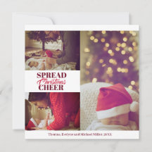 Cartão de Foto de Natal Vermelho Borgonha Espalhe 