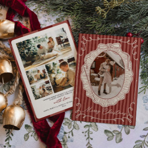 Festividades Cartão de Foto de Natal Vermelho com Laço Coquete