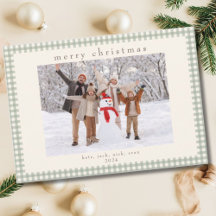 Cartão de Foto de Xadrez Vichy Verde para o Natal