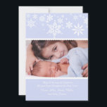 Festividades Cartão de Foto Flocos de Neve Azuis de Inverno<br><div class="desc">Este cartão de foto com tema de floco de neve,  com pequenos pontos e uma borda rendada,  é um lindo anúncio de nascimento de um menino para o seu bebê de inverno.  Também é adequado como cartão de Natal!</div>