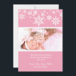 Festividades Cartão de Foto Flocos de Neve Rosa de Inverno<br><div class="desc">Este cartão de foto com tema de floco de neve,  com minúsculos pontos polka e um recorte rendilhado,  é um lindo anúncio de nascimento de uma menina para o seu bebê de inverno.  Também é adequado como cartão de Natal!</div>