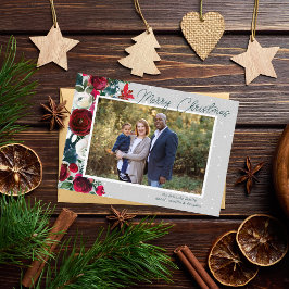 Festividades Cartão de Foto Floral de Natal Feliz para Família