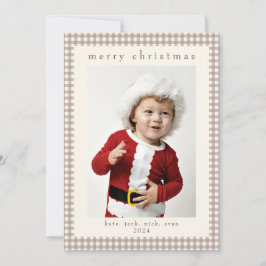Festividades Cartão de Foto Gingham Bege Vintage para o Natal