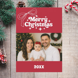 Festividades Cartão de foto natalino com laço vermelho retrô