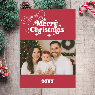 Festividades Cartão de foto natalino com laço vermelho retrô