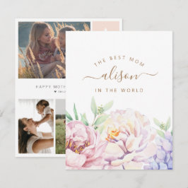 Festividades Cartão de Foto Personalizado Floral para a Mamãe