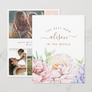 Festividades Cartão de Foto Personalizado Floral para a Mamãe