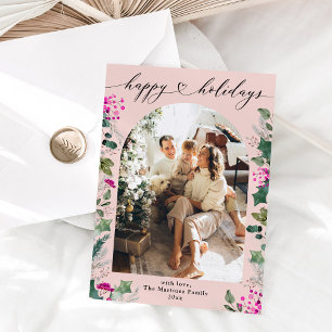 Festividades Cartão de Foto Pink & Festive Happy Holidays