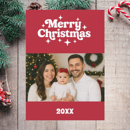 Festividades Cartão de foto retrô vermelho branco de Natal