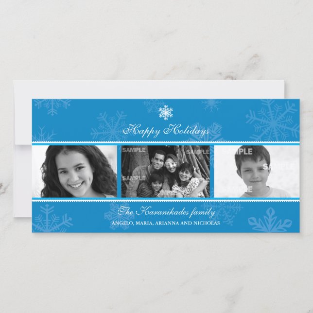 Festividades Cartão de Foto Triptych Blue Snowflake (Frente)