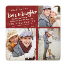 Cartão de Fotos de Férias de Amor e Riso / Vermelh