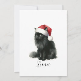 Festividades Cartão de Gato Preto em Aquarela com Chapéu Festiv