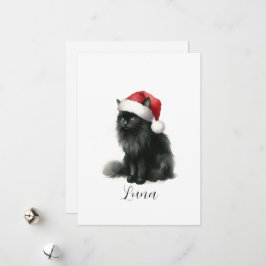 Festividades Cartão de Gato Preto em Aquarela com Chapéu Festiv