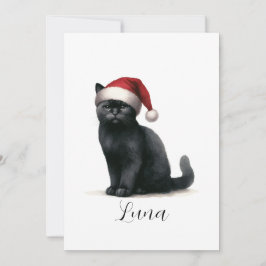 Festividades Cartão de Gato Preto em Aquarela com Chapéu Festiv