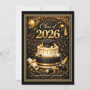 Festividades Cartão de Graduação Turma de 2026 Dourado e Preto