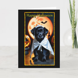 Festividades Cartão de Halloween com Cachorrinho Preto Disfarça