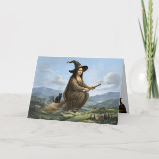 Festividades Cartão de Halloween da Bruxa Mona Lisa Engraçado